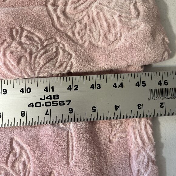 Pink Floral Embossed Plush Bathrobe Belted Shawl Collar Womens L Stan Herman - Picture 6 of 8